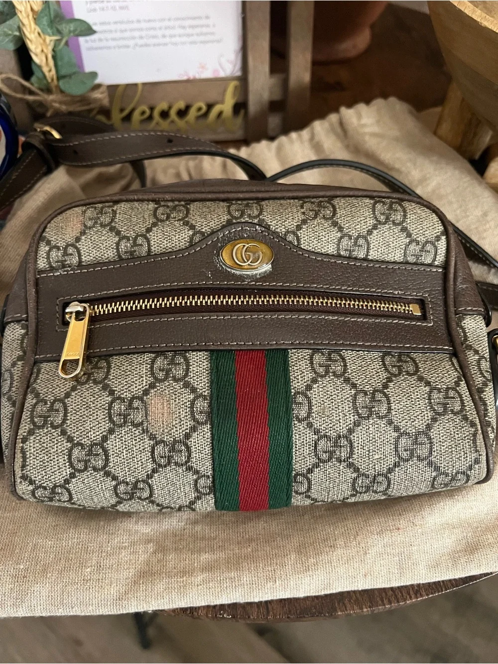 Gucci GG Canvas with Brown Leather and Green-Red Web